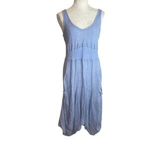 Inizio Womens Dress Size Large Blue Magic Two Pocket Sleeveless Midi Linen